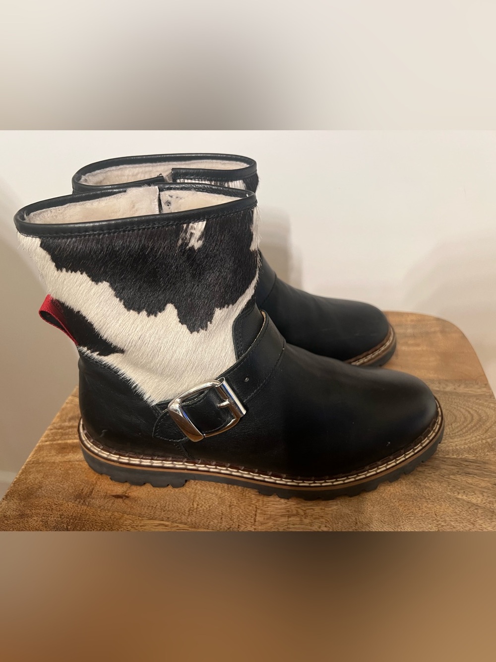 Ammann SUSCH - Black Leather & Black & White Cowhide - Lambsfur Lining